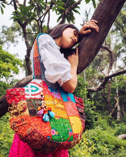 Women Large Floral Colorful Handmade Shoulder Bag Tote Casual Boho Laptop Gift