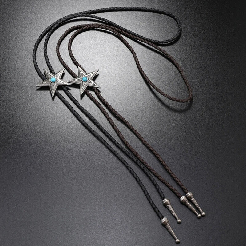 Men Bolo Tie Elegant Black Star Pendant Cowboy Necktie Western Necklace Costumes