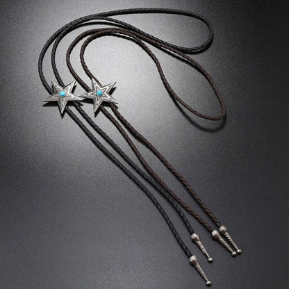 Men Bolo Tie Elegant Black Star Pendant Cowboy Necktie Western Necklace Costumes