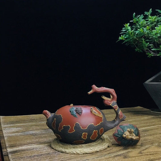 vintage chinese yixing purple clay teapot zisha ceremony carving Collectible art