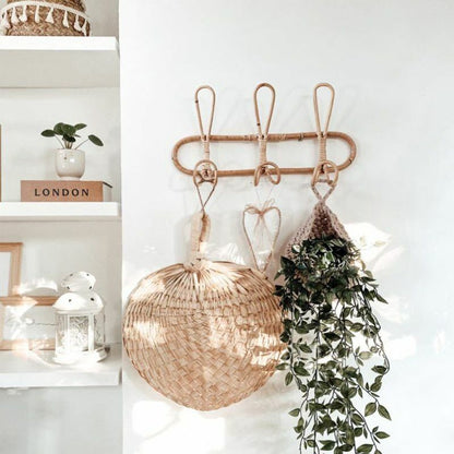 40x20cm Rattan Wall Hooks Kids Garments Organizer Rack Clothes Hat Hanging Decor