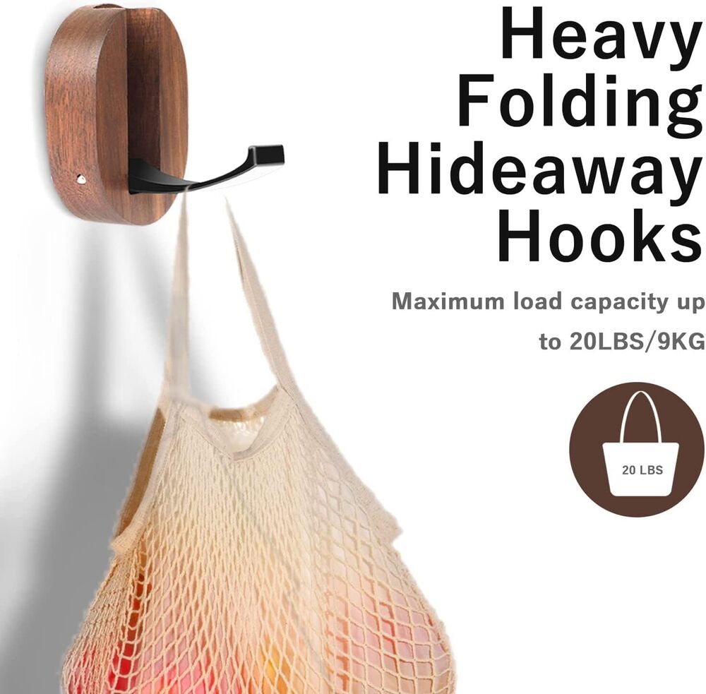 Rustic Wooden Folding Coat Hooks Hanging Aluminum Alloy Hat Bag Backpack Purse