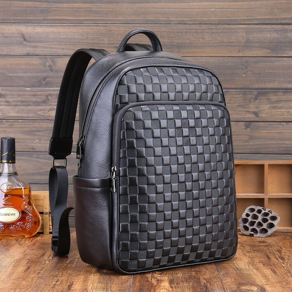 Top Cow Leather Black Men's bag, Soft Leather Large Capacity Backpack Travel Bag