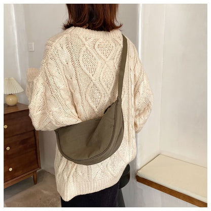 Hobos Shoulder Bag Solid Color Nylon Messenger Bags Travel Pouch Zipper Handbags