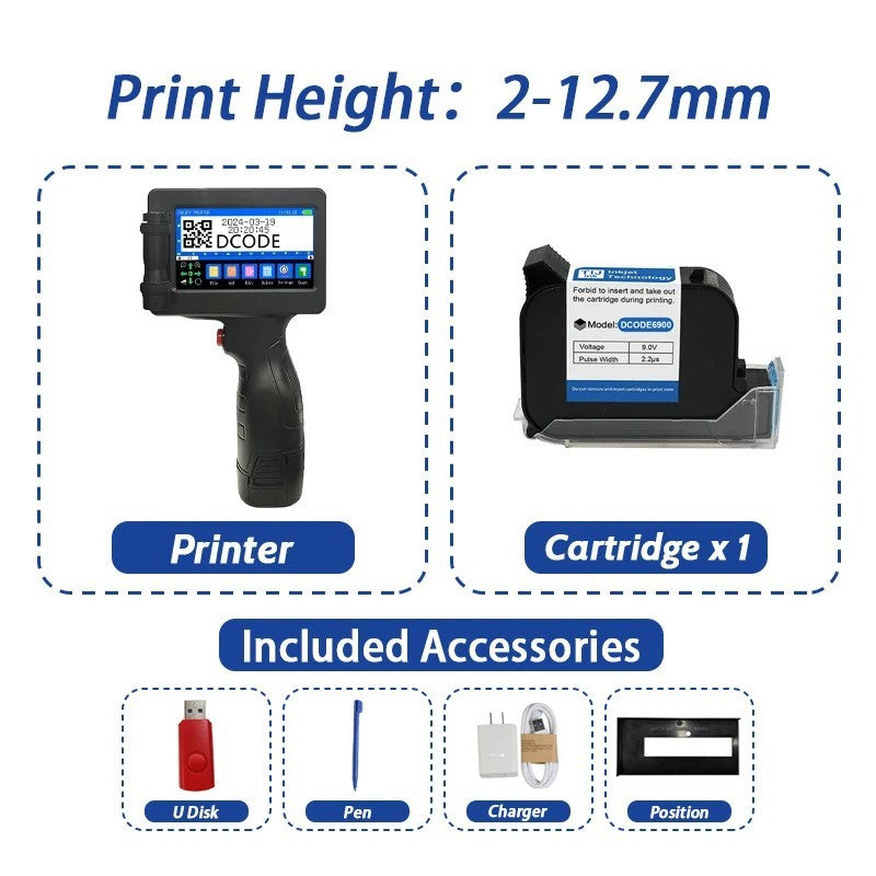 DCODE 1755PLUS 12.7mm Portable Handheld Inkjet Printer Text QR Barcode Machine