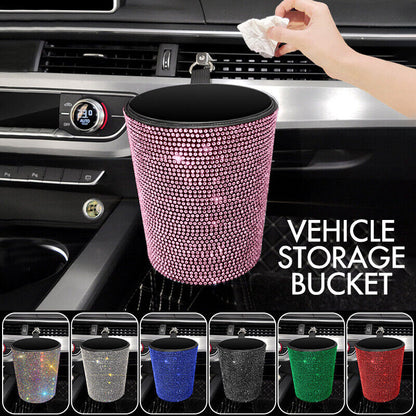 Bling Rhinestones Car Auto Trash Can Garbage Rubbish Bin Dust Case Holder Box