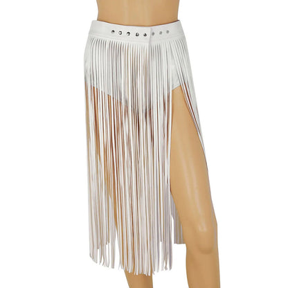 Women Tassel Skirt Faux Leather Fashion Girl Hippy Boho Fringe Harness Rave Belt