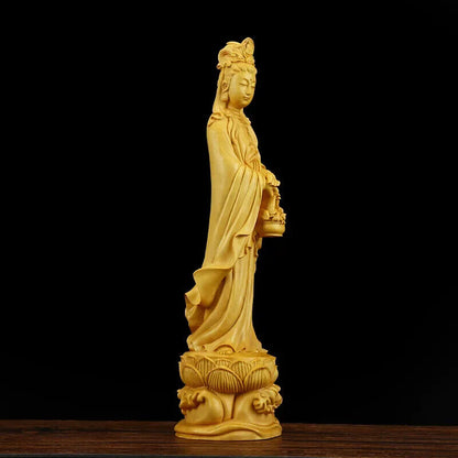 Buda Figura GuanYin Wood Buddha Statue Wood Sculpture Mascot Myth God Statue 观音