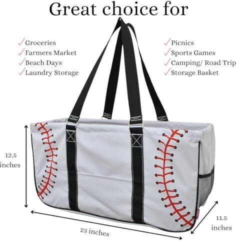 NGIL Utility Tote Bag (Baseball-white) Large, Baseball-white