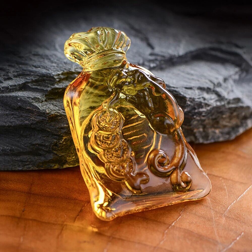 Citrine Money Bag Figurines Glass Crystal Crafts Lucky Feng Shui Ornaments 5x7cm