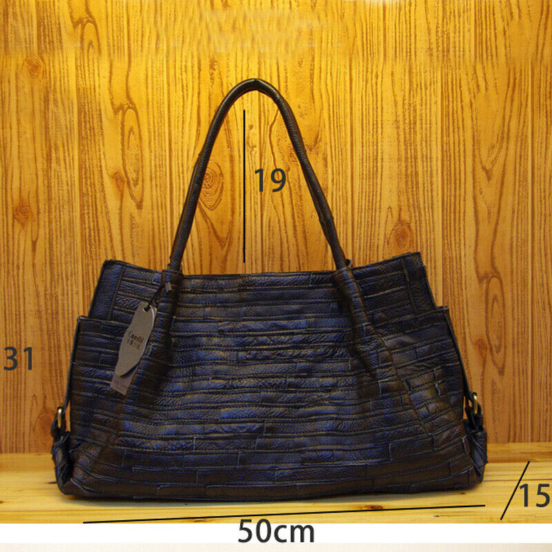 Genuine Leather Colorful Blocks Patchwork Handbags Large Capacity Women's Tote