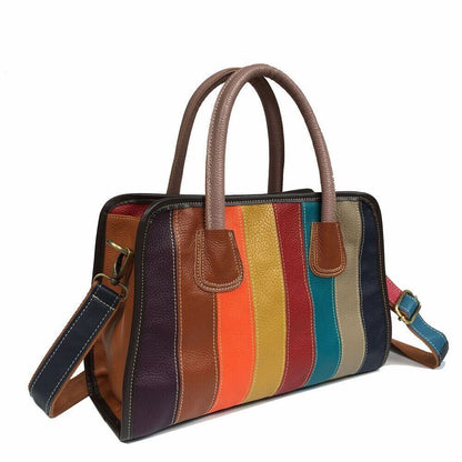 Luxury Tote Bag Patchwork Genuine Leather Women Handbag Retro Shoulder Messenger