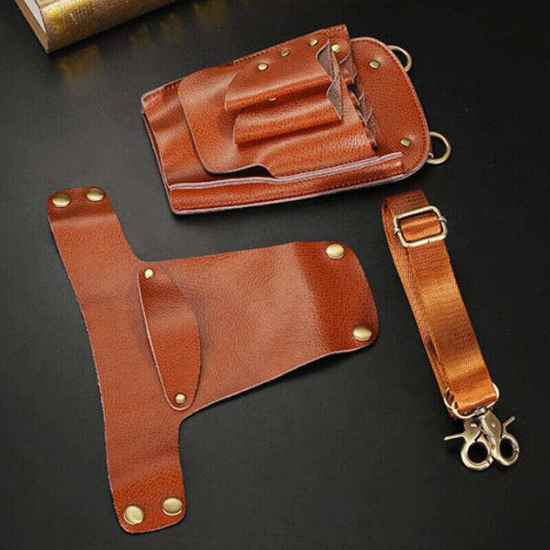 Genuine Leather Hairdressing Scissors Storage Bag Crossbody Shears Holder