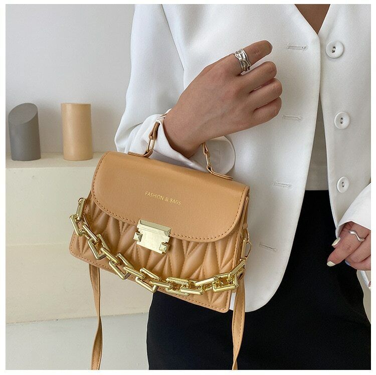 Thick Chain Handbags New Female Embroidery Shoulder Bags PU Flap Crossbody Bags