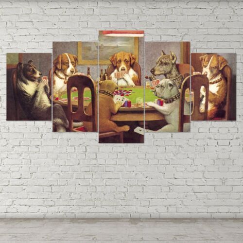 Funny Dog playing cards 5 Piece Canvas Wall Painting Poster Home Decor