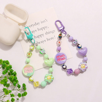 Acrylic Color-plated Heart Love Keychain Cute Flower Beaded Keyring Bag Pendant
