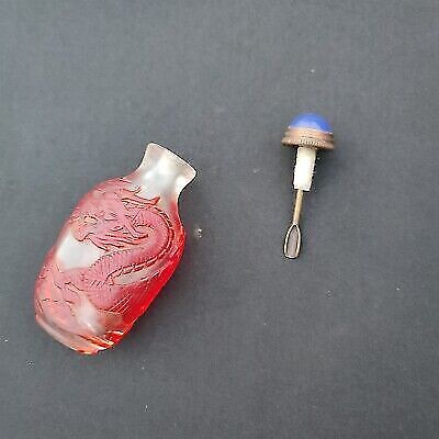 vintage chinese beijing glass snuff bottle red box dragon sculpture statue gift