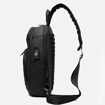 Men's Sling Backpack Oxford cloth Waterproof Crossbody Bag Black Daypack USBport