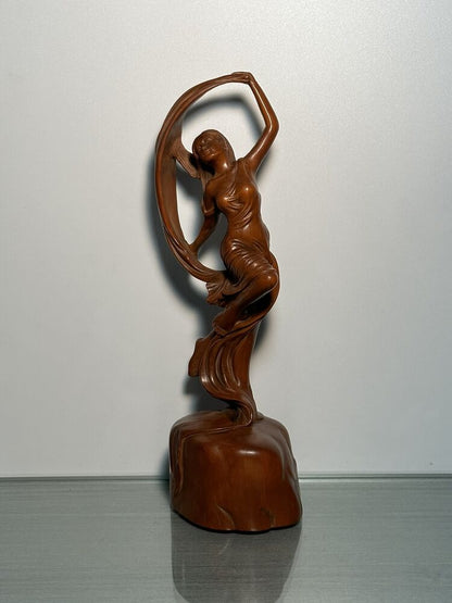 Chinese Boxwood Figures Statues Wood Carving Beautiful Woman Girl Figurine Decor