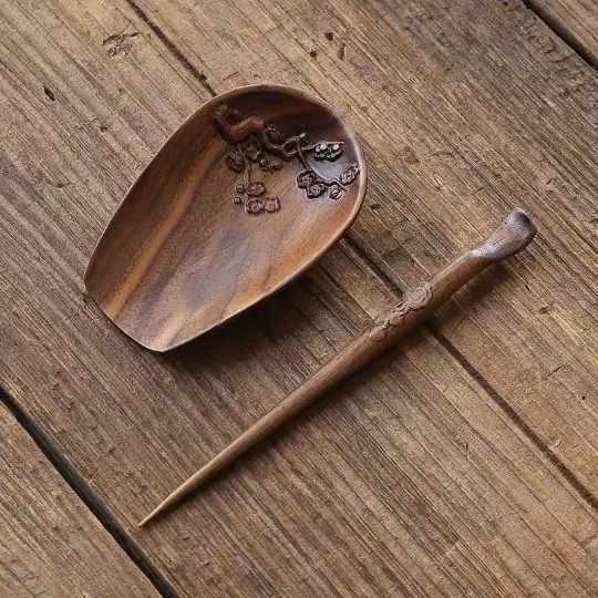Walnut Wood Tea Spoon Handmade Plum Blossom Tea Scoop Tea Accessories