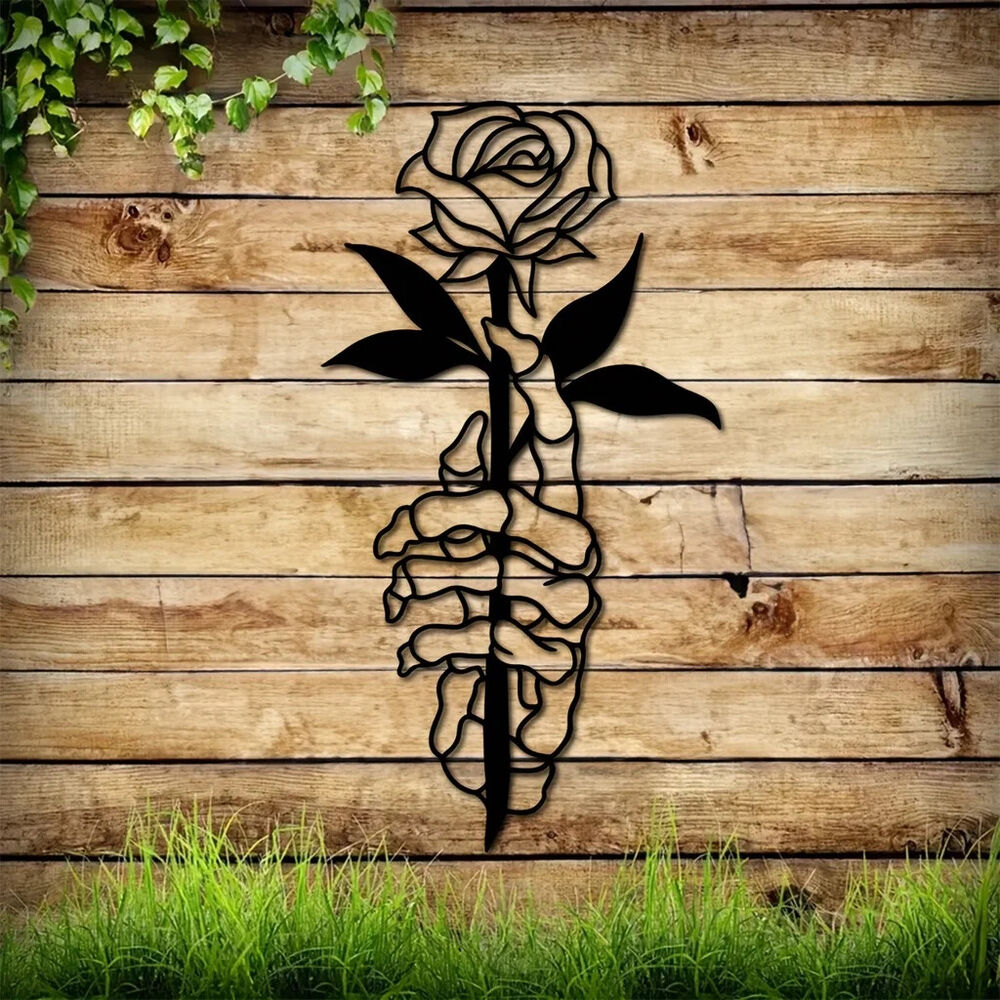 1pc Metal Deer Skull Hands Holding Flowers Art Wall Decor, Metal Wall Decor
