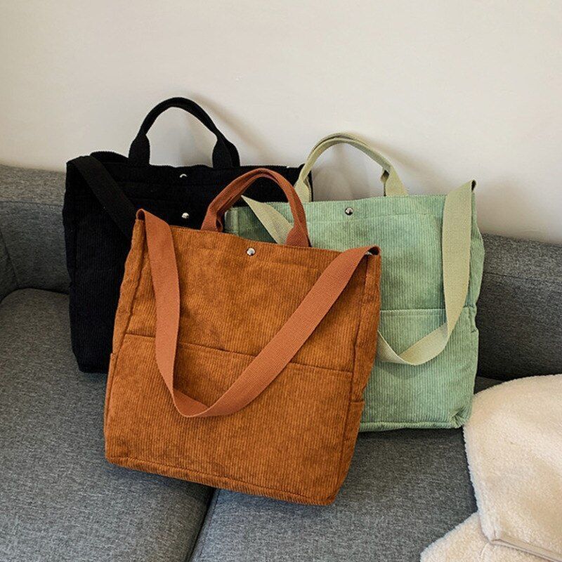 Corduroy Handbag Shoulder Bag Large Canvas Tote Pouch Crossbody Purse 34*10*35CM