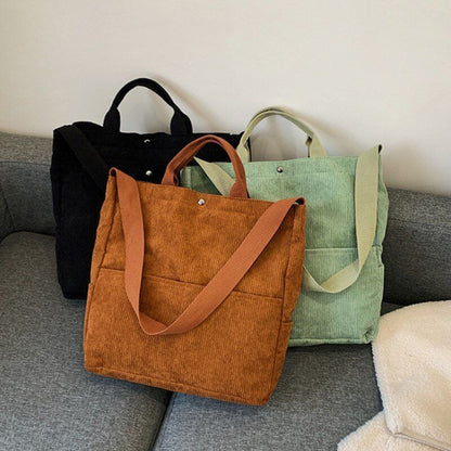 Corduroy Handbag Shoulder Bag Large Canvas Tote Pouch Crossbody Purse 34*10*35CM