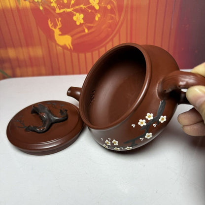 Chinese Yixing Purple Clay Teapot Zisha Ceramic Painted Plum Blossom Teaware Art