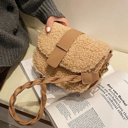 Women's Shoulder Bag Messenger Weave Strap Bag Plush Bag Women's Handbag