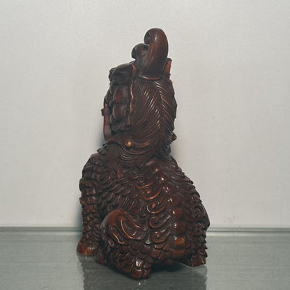 Chinese Wooden Carved A Pair Dragon Statue Unicorn Wood Home Decor Sculpture Art