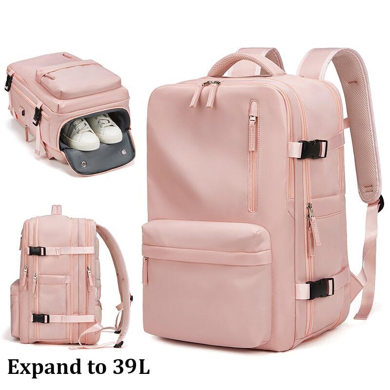 Women Travel Backpack 16 Inch 39L USB Charging Backpack Shoe Bag Hiking Backpack