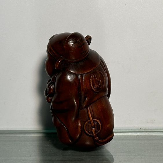 Chinese Vintage Boxwood Carving Mammon Statue Wooden Figurine Collectible Gift