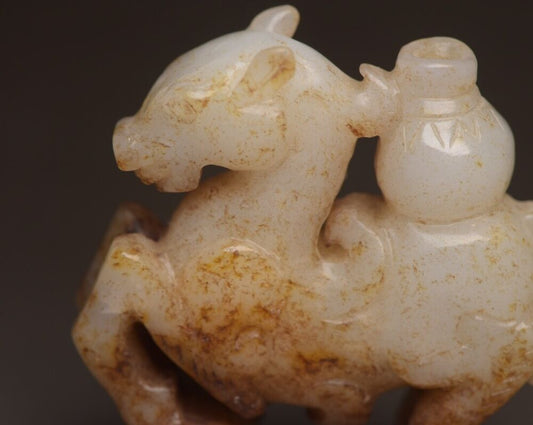 Antique Chinese Hetian Jade Carving Horse Statue Exquisite Figurines Collection