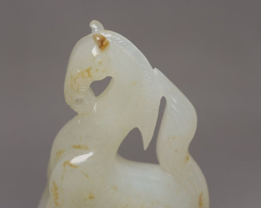 Chinese Natural Hetian Jade Hand Carving Horse Statue Collection Nice Art Work
