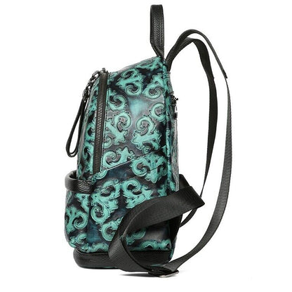Real Leather Backpack, Floral Embossed and rubbed Backpack Women's Shoulder Bags