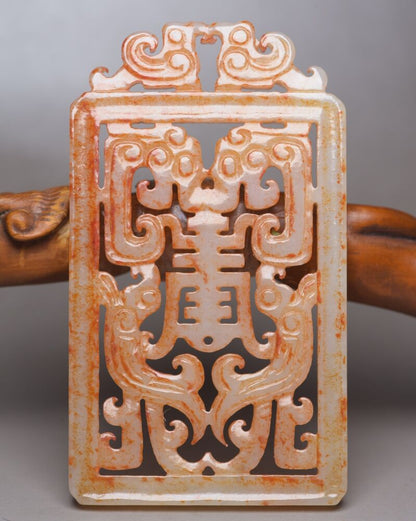Chinese Antique Natural Hetian Jade Hand Carved Exquisite Statue Lucky Pendant