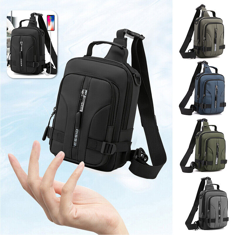 Men's Small Sling Chest Bag Backpack Anti-theft Crossbody Shoulder Bag wUSB Port