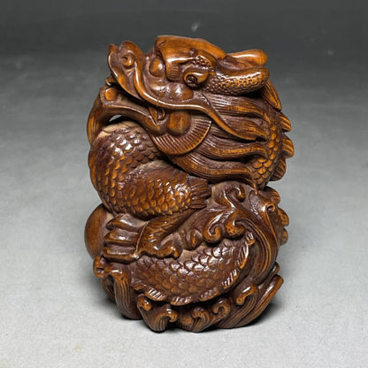 Chinese handmade Natural Boxwood Hand-carved Exquisite Dragon Statue gift