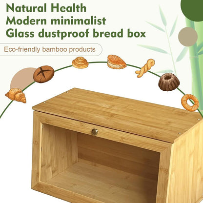 Wooden Bread Storage with Lid Food Organizer Container for Kitchen Countertop