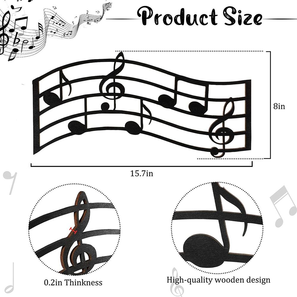 Black Treble Clef Glossy Wooden Wall Decoration Music Notes Silhouette Wall Sign