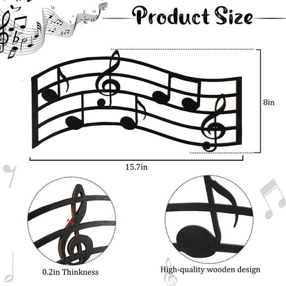 Black Treble Clef Glossy Wooden Wall Decoration Music Notes Silhouette Wall Sign
