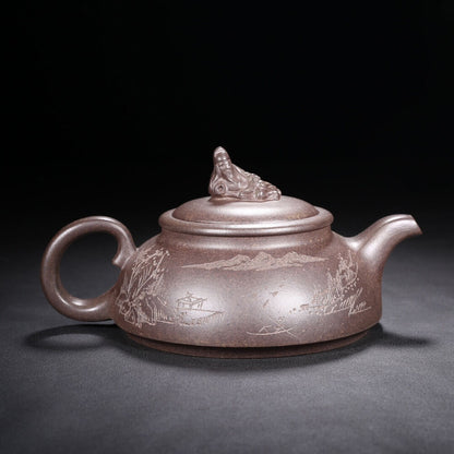 Chinese Yixing Zisha Clay Handmade Exquisite Teapot（李白醉酒 底款：曼希陶艺）