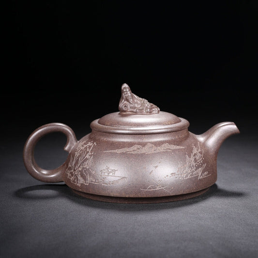 Chinese Yixing Zisha Clay Handmade Exquisite Teapot（李白醉酒 底款：曼希陶艺）