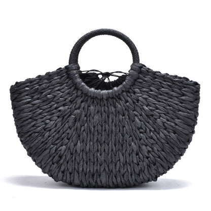 Handmade Bag Beach Weaving Paper Straw Bag Wrapped Beach Bag Moon Shaped Bag 1PC