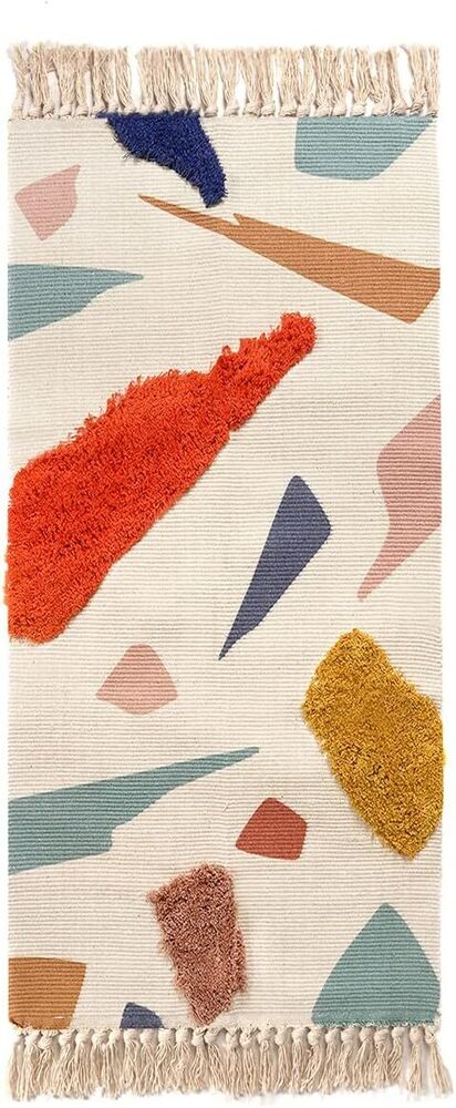 Hand Woven Bathroom Runner Rug Multi-Color with Tassel Cotton Tufted Home Decor