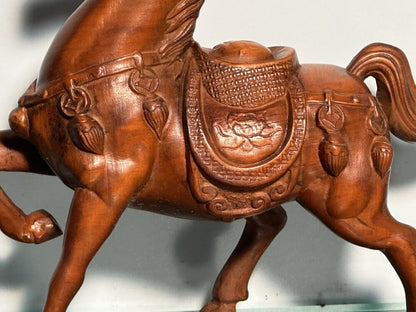 Chinese Vintage Boxwood Carving Horse Statue Collections Sculpture Nice Art Work