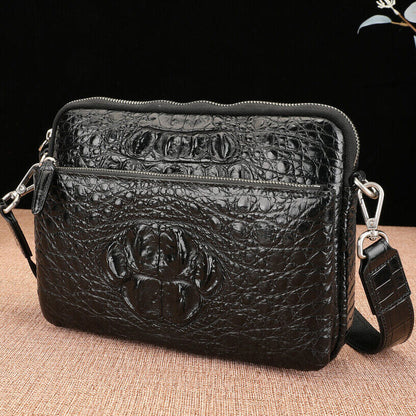 Original Real Crocodile Skin Leather Bags,Men's Luxury Black Shoulder bag