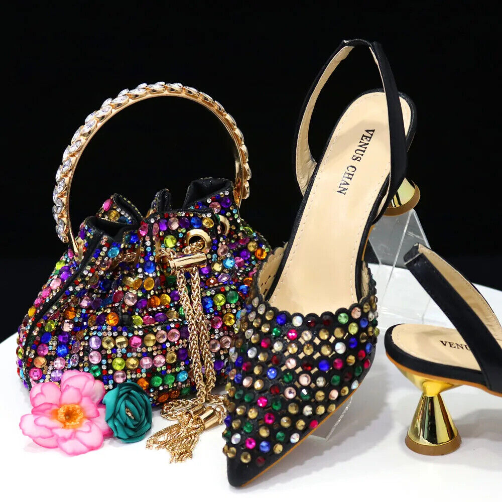 Pointed Toe Heels Women Party Wine Pumps Shoes Bags Matching Set