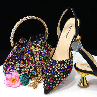 Pointed Toe Heels Women Party Wine Pumps Shoes Bags Matching Set