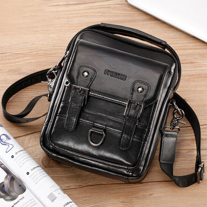 100% Genuine Leather Men's Sling Shoulder/Messenger Bag Double Zipper 8" Handbag